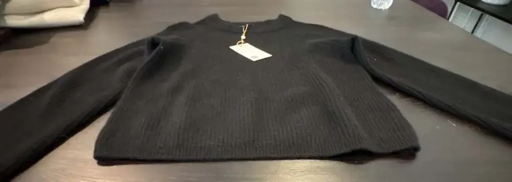 Quince 100% Cashmere Fisherman Black Rib Knit Crewneck Sweater Size S NWT